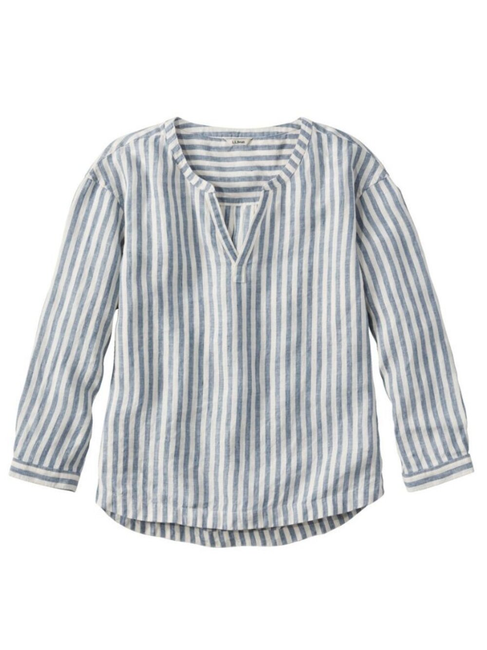EUC LL Bean Premium Washable Linen Shirt, Splitneck, blue stripe 1X